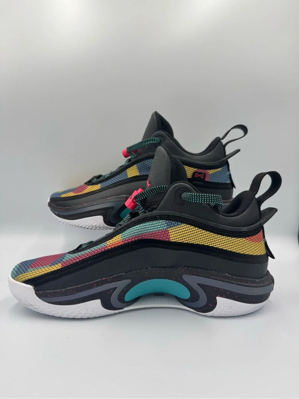 Jordan 36 Low, Black Multi Color, mens size 8.5- new without box- never worn!